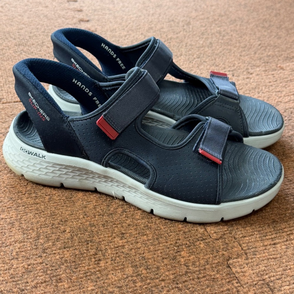 Skechers Hands Free Slip-ins GO WALK 6 Mens Navy Red Sandals 229210 NVRD Size 10